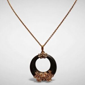 Alexis Bittar Black Lucite Crystal Pendant on a 16”-18” Rose Gold Tone Necklace